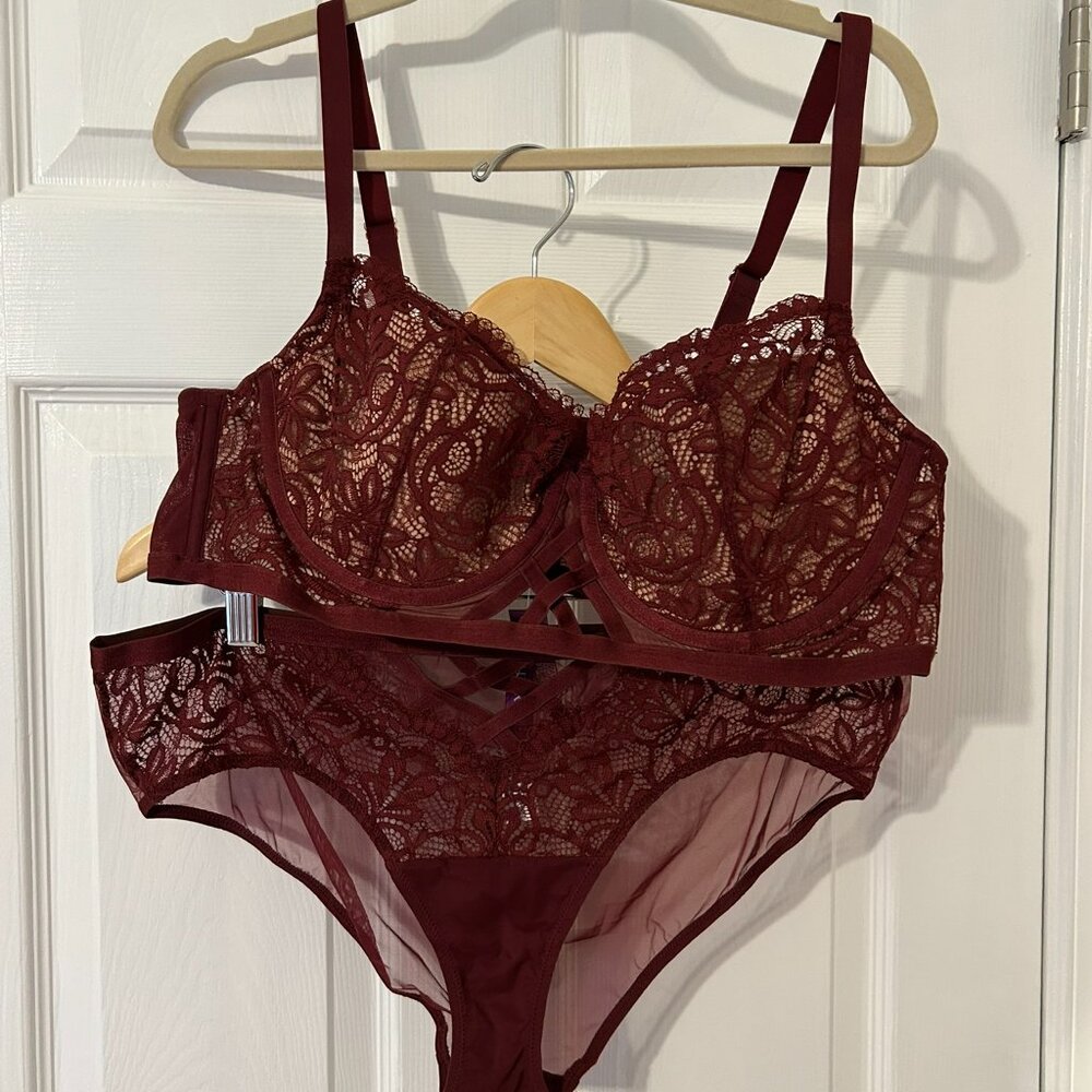 NWT Adore Me Diara Bra + Panty Set - Burgundy - Size 42C + 1X - Picture 6 of 14